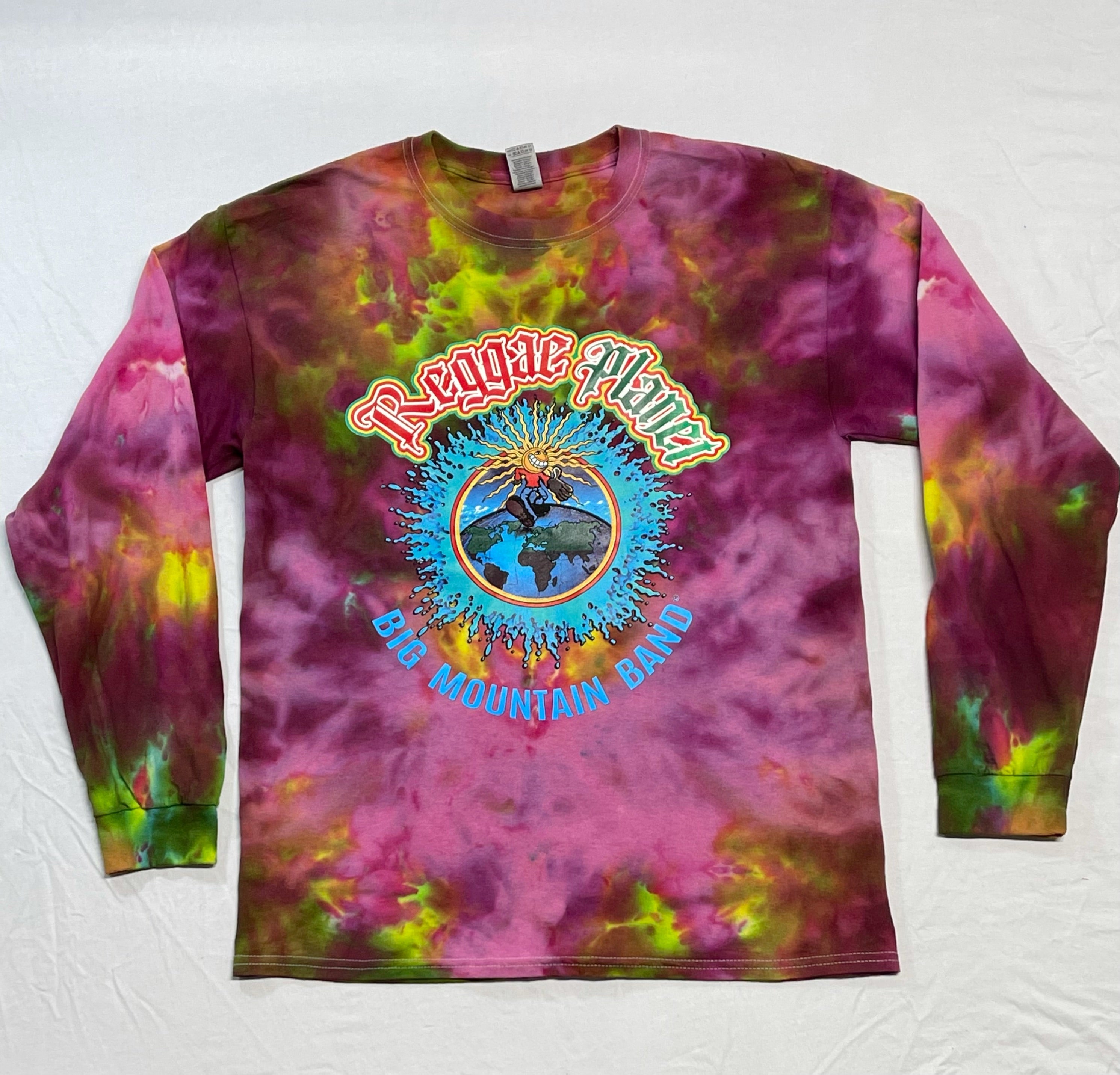 REGGAE PLANET CUSTOM TIE DYE LONG SLEEVE SHIRT (SIZE: LARGE) BIG MOUNTAIN MERCHANDISE