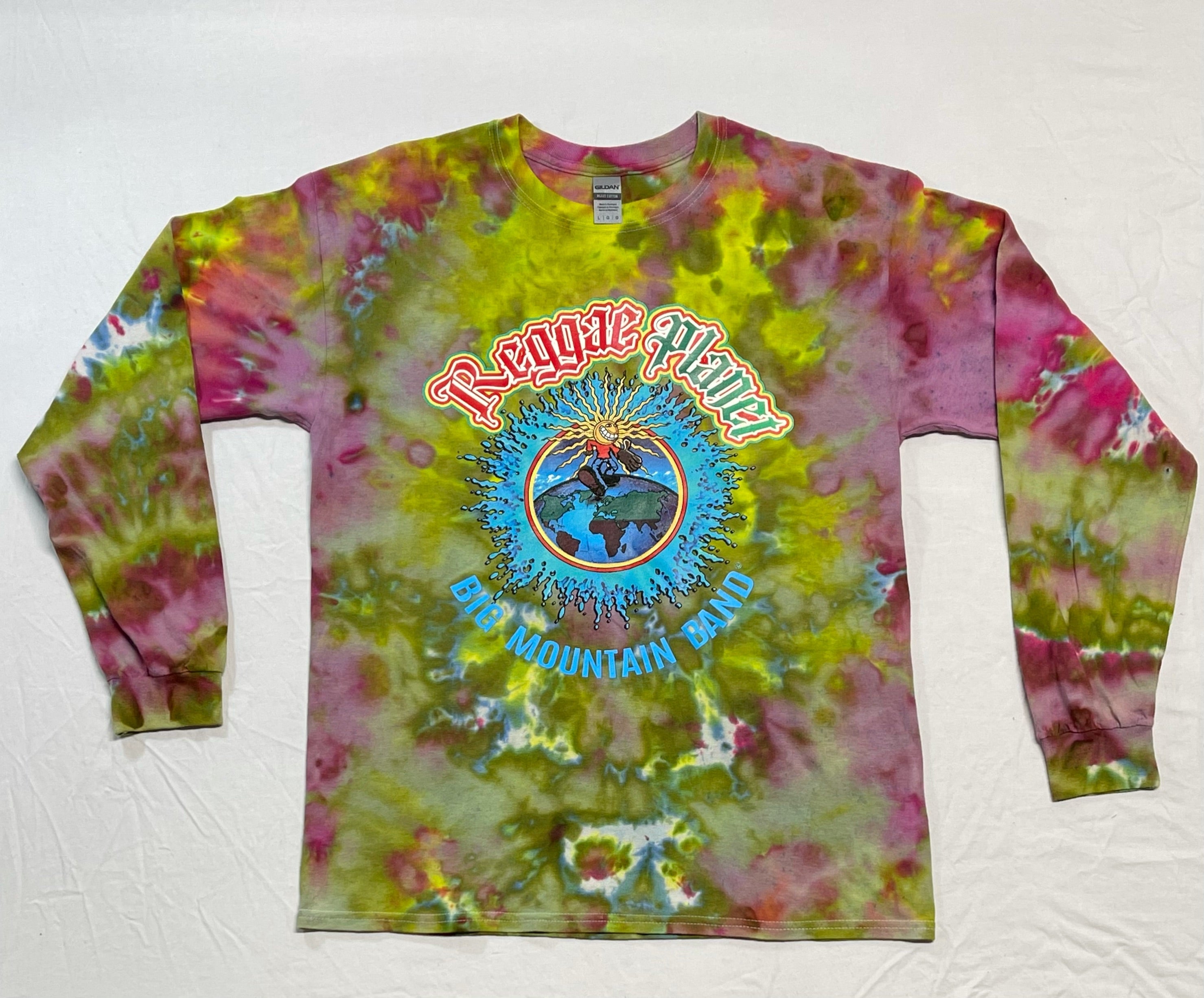 REGGAE PLANET CUSTOM TIE DYE LONG SLEEVE T-SHIRT (SIZE: LARGE) BIG MOUNTAIN MERCHANDISE (100% COTTON)